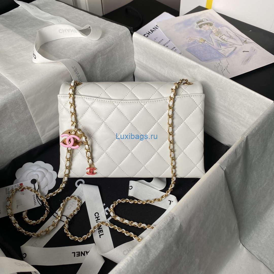 Chanel AS4967 Small Flap Bag Shiny Lambskin Enamel & Gold-Tone Metal White | wsxc1731945516483 1 wsxc1731945516483 1