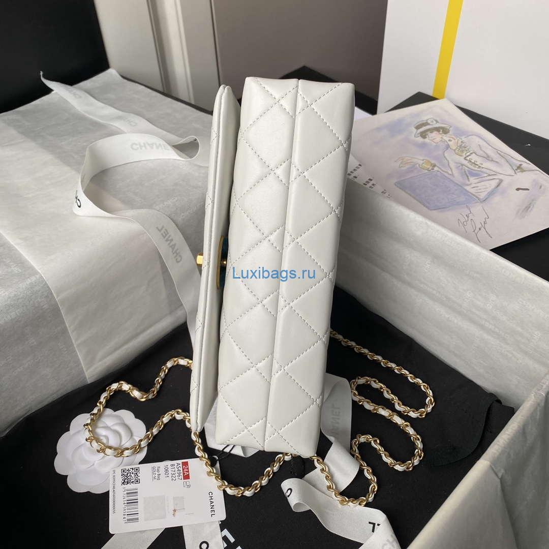 Chanel AS4967 Small Flap Bag Shiny Lambskin Enamel & Gold-Tone Metal White | wsxc1731945516483 5 wsxc1731945516483 5