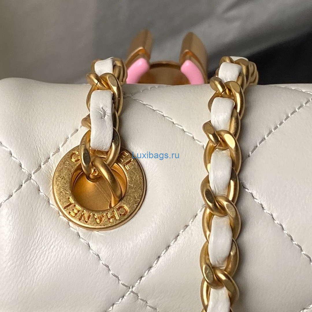 Chanel AS4967 Small Flap Bag Shiny Lambskin Enamel & Gold-Tone Metal White | wsxc1731945516483 6 wsxc1731945516483 6