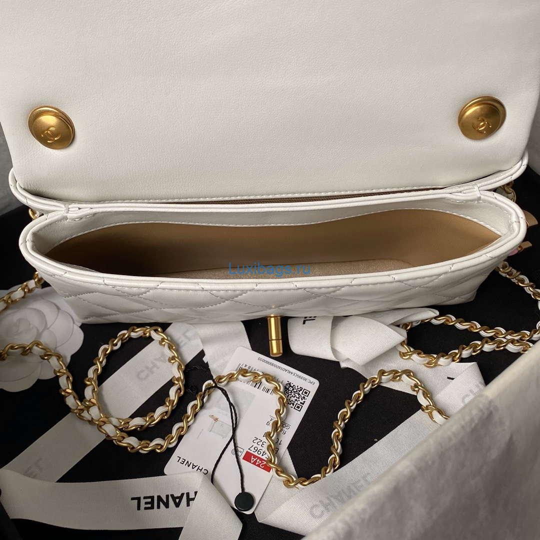 Chanel AS4967 Small Flap Bag Shiny Lambskin Enamel & Gold-Tone Metal White | wsxc1731945516483 7 wsxc1731945516483 7