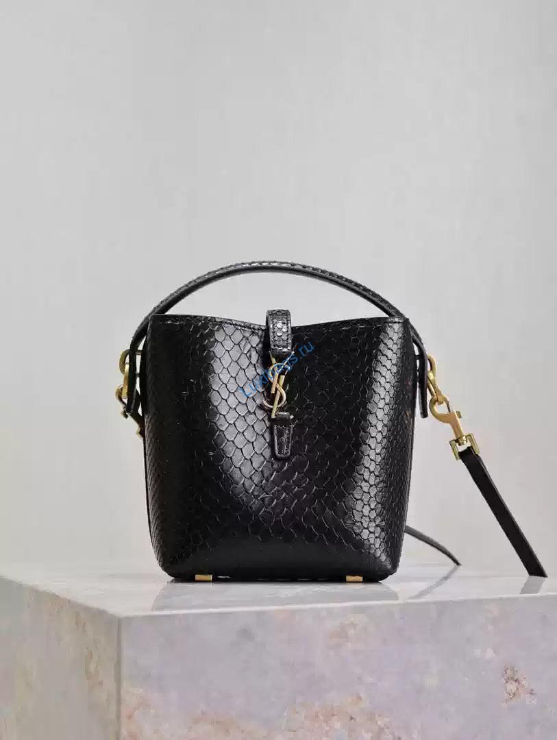 YSL 765870 LE 37 Mini in Black Lambskin leather Snake pattern
