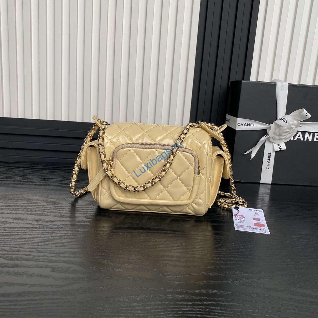 Chanel AS5220 Small Camera Case Bag Shiny Crumpled Lambskin & Gold-Tone Metal Apricot | chanel as5220 small camera case bag 02