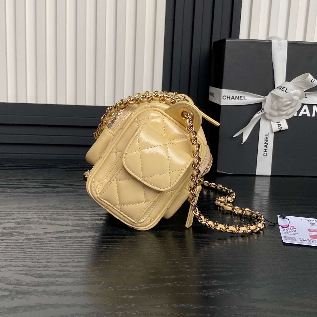 Chanel AS5220 Small Camera Case Bag Shiny Crumpled Lambskin & Gold-Tone Metal Apricot | chanel as5220 small camera case bag 07
