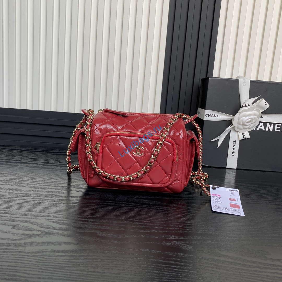 Chanel AS5220 Small Camera Case Bag Shiny Crumpled Lambskin & Gold-Tone Metal Red