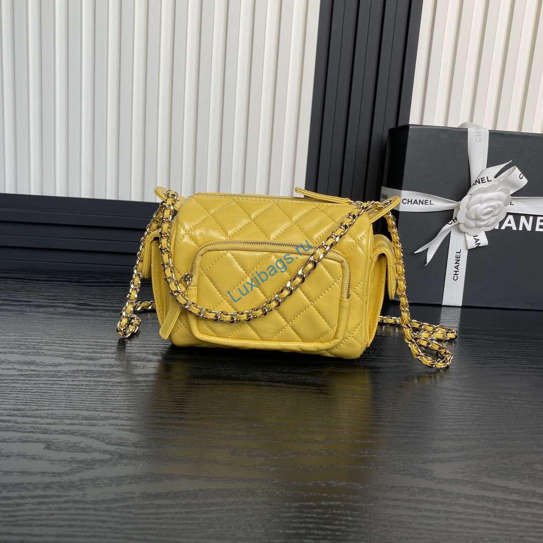 Chanel AS5220 Small Camera Case Bag Shiny Crumpled Lambskin & Gold-Tone Metal Yellow | chanel as5220 small camera case bag 20