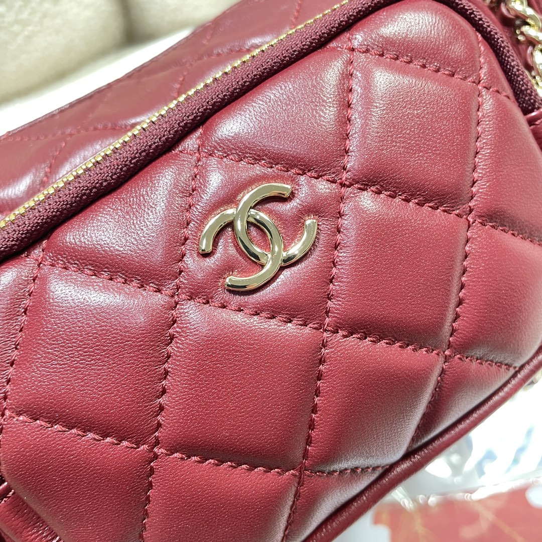 Chanel AS5220 Small Camera Case Bag Shiny Crumpled Lambskin & Gold-Tone Metal Wine Red | chanel as5220 small camera case bag 60