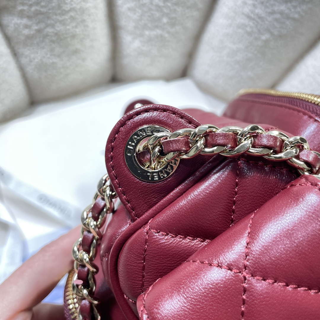 Chanel AS5220 Small Camera Case Bag Shiny Crumpled Lambskin & Gold-Tone Metal Wine Red | chanel as5220 small camera case bag 61