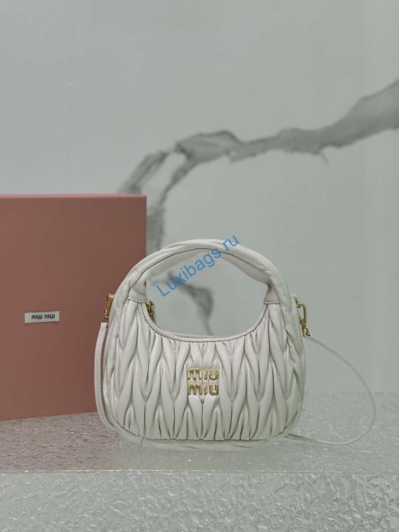 MiuMiu 5BC125 Small Matelassé nappa leather handbag White