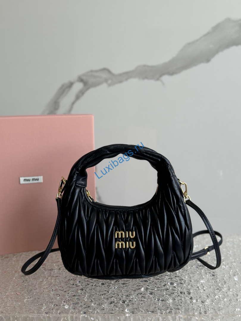 MiuMiu 5BC125 Small Matelassé nappa leather handbag Black