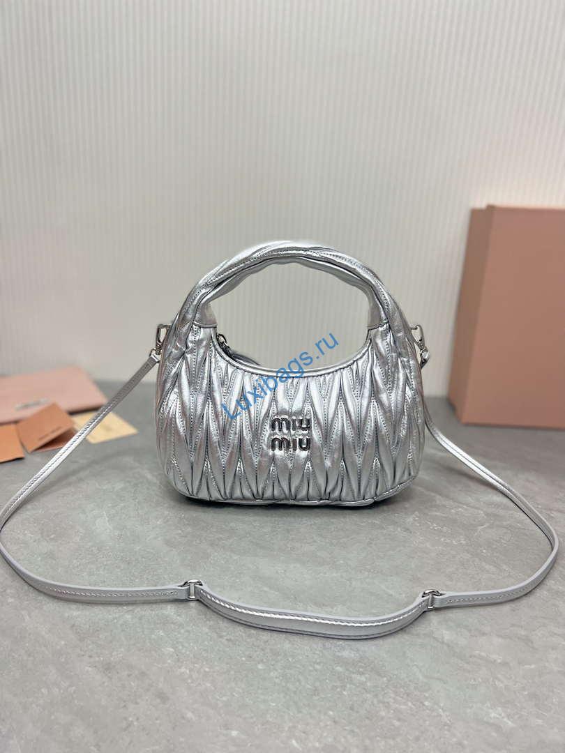 MiuMiu 5BC125 Small Matelassé nappa leather handbag Silver