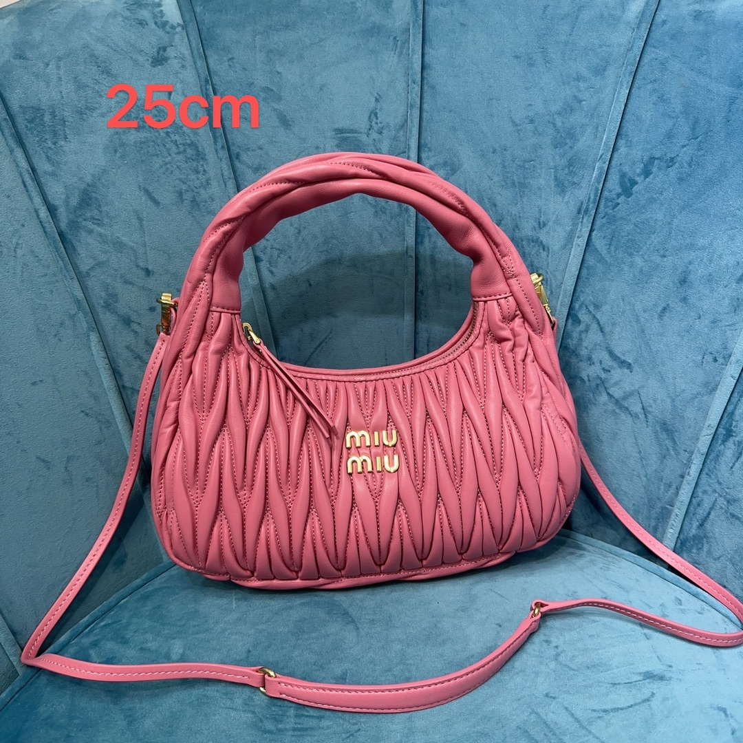 MiuMiu 5BC153 Wander matelassé nappa leather hobo bag Pink