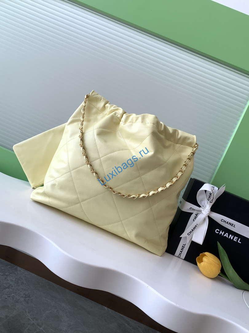 Chanel 22 AS3261 Handbag 24C Shiny Calfskin Light Yellow Gold | chanel 22 as3261 handbag 24k shiny calfskin light yellow silver 03