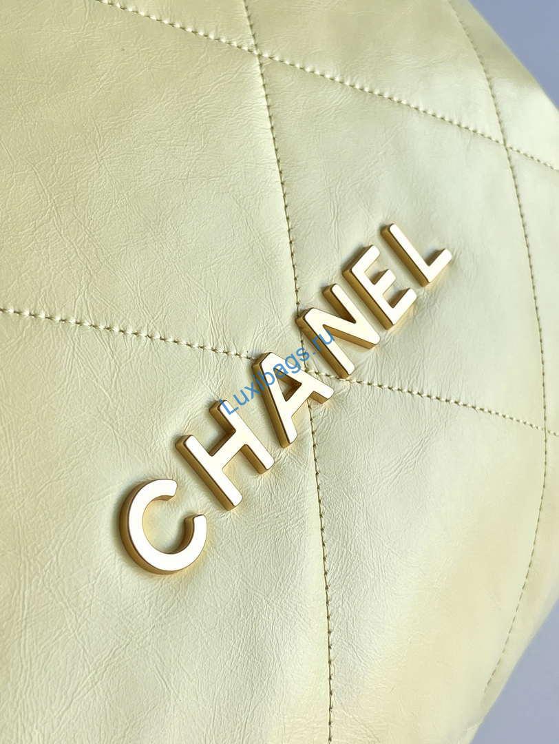 Chanel 22 AS3261 Handbag 24C Shiny Calfskin Light Yellow Gold | chanel 22 as3261 handbag 24k shiny calfskin light yellow silver 06