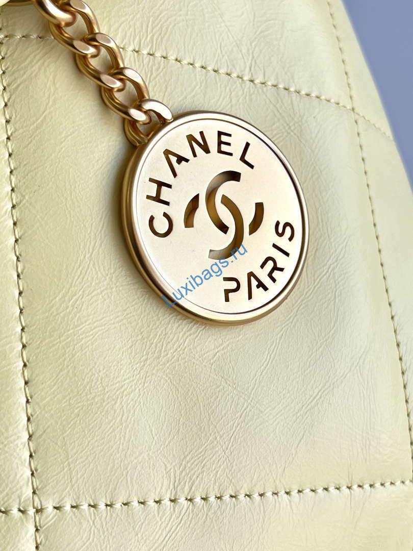 Chanel 22 AS3261 Handbag 24C Shiny Calfskin Light Yellow Gold | chanel 22 as3261 handbag 24k shiny calfskin light yellow silver 08
