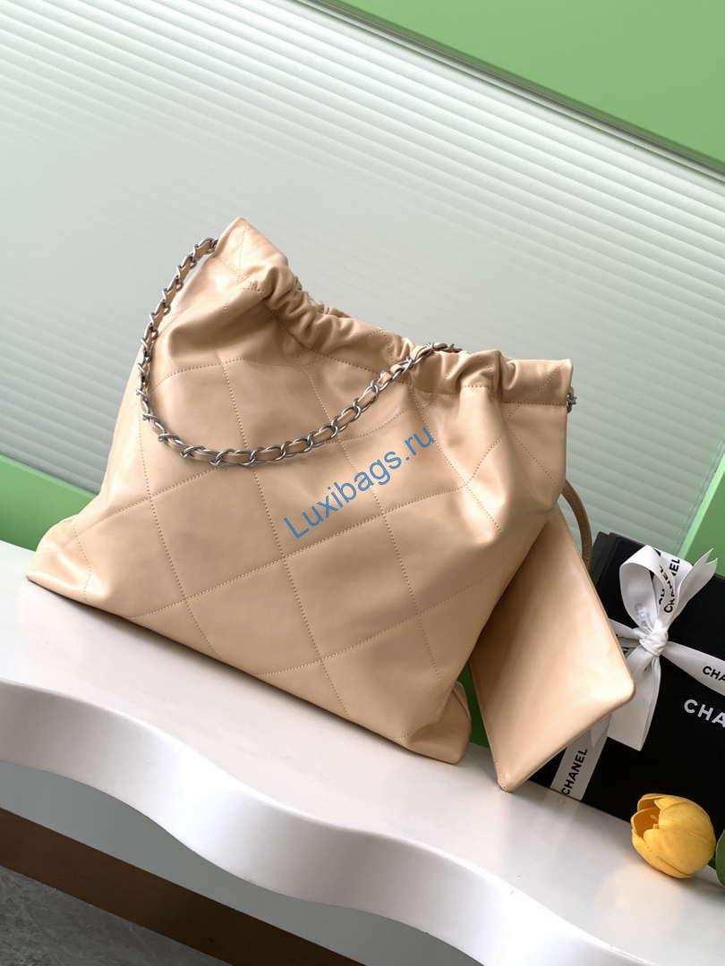 Chanel 22 AS3261 Handbag 24K Shiny Calfskin Apricot Silver | chanel 22 as3261 handbag shiny calfskin aricot silver 03