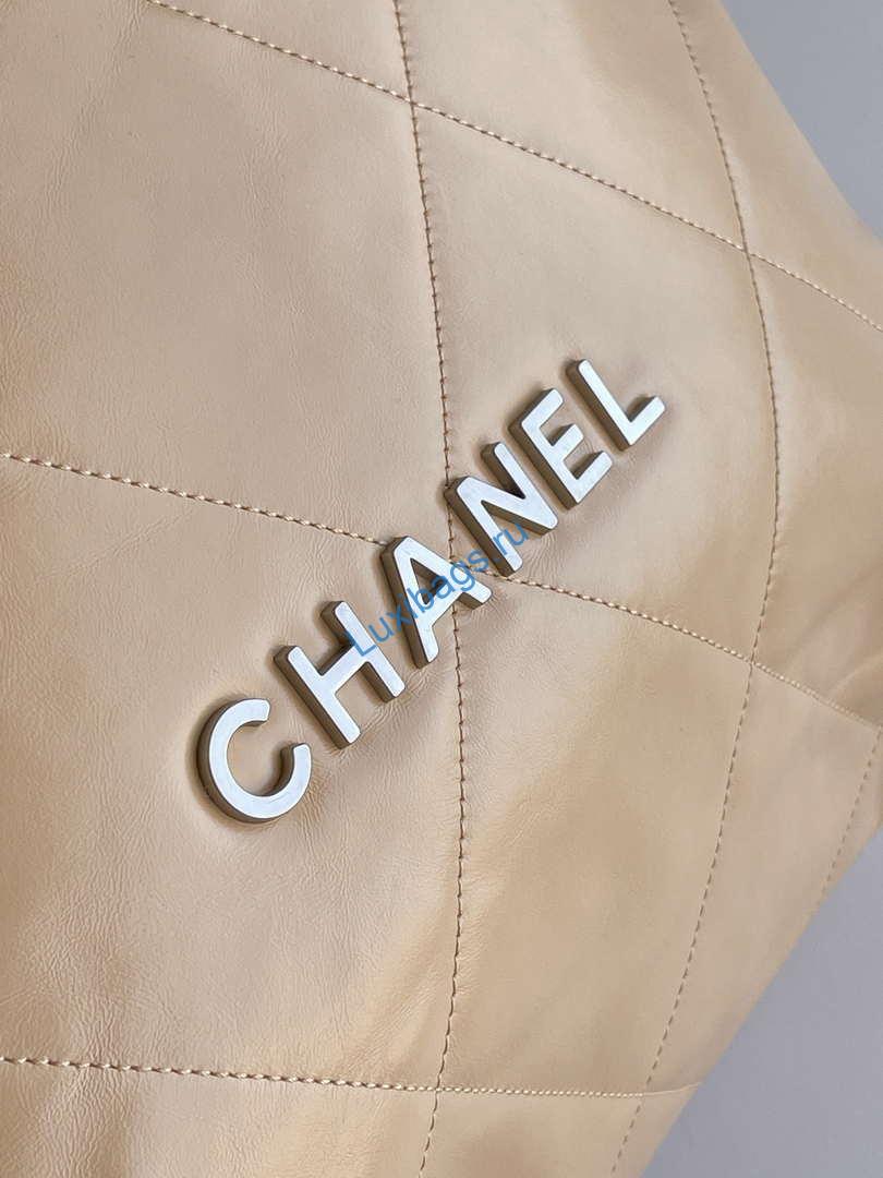 Chanel 22 AS3261 Handbag 24K Shiny Calfskin Apricot Silver | chanel 22 as3261 handbag shiny calfskin aricot silver 06