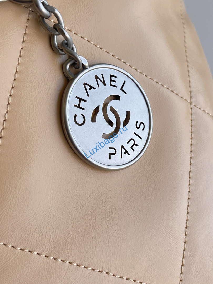 Chanel 22 AS3261 Handbag 24K Shiny Calfskin Apricot Silver | chanel 22 as3261 handbag shiny calfskin aricot silver 07
