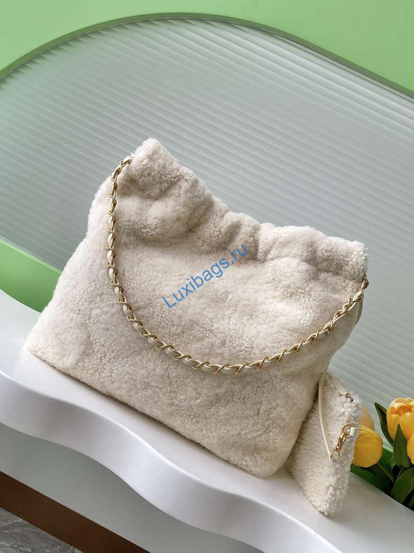 Chanel 22 bag AS3260 Small Handbag Sheep wool Beige | chanel 22 bag as3260 small handbag sheep wool beige 03