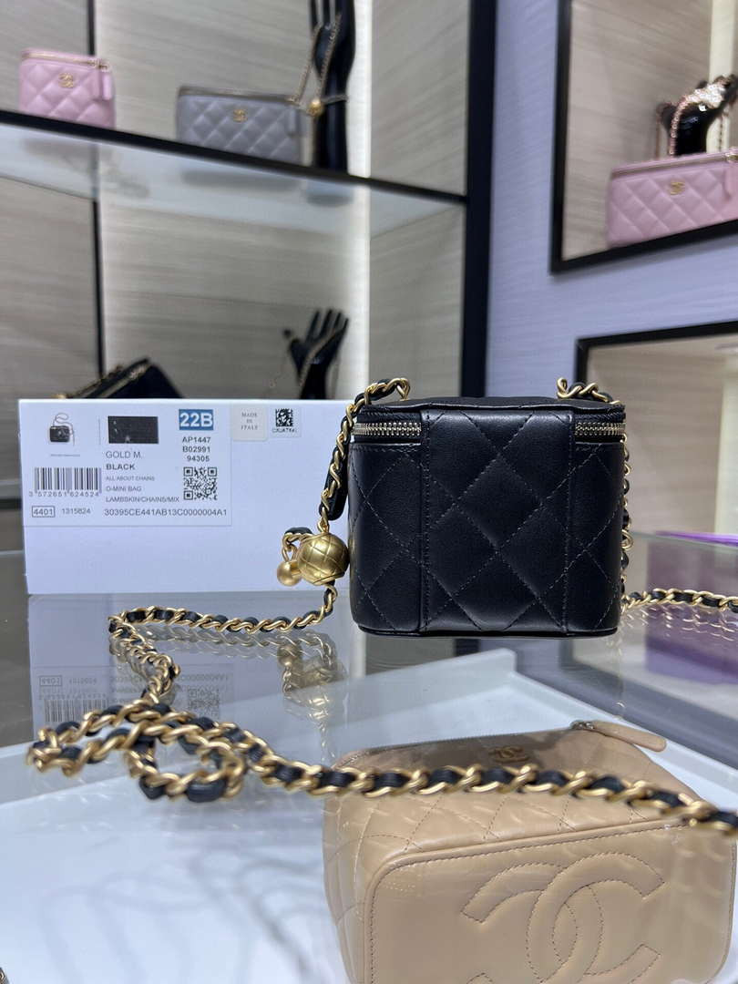 Chanel AP1447 small Vanity with chain lambskin gold Adjustable small gold balls Black | chanel ap1447 small vanity with chain lambskin gold adjustable small gold balls black 02