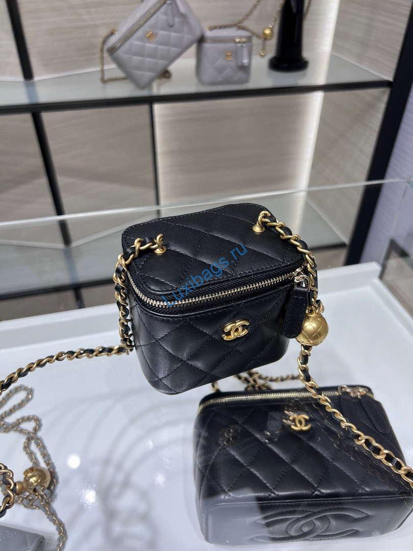 Chanel AP1447 small Vanity with chain lambskin gold Adjustable small gold balls Black | chanel ap1447 small vanity with chain lambskin gold adjustable small gold balls black 03