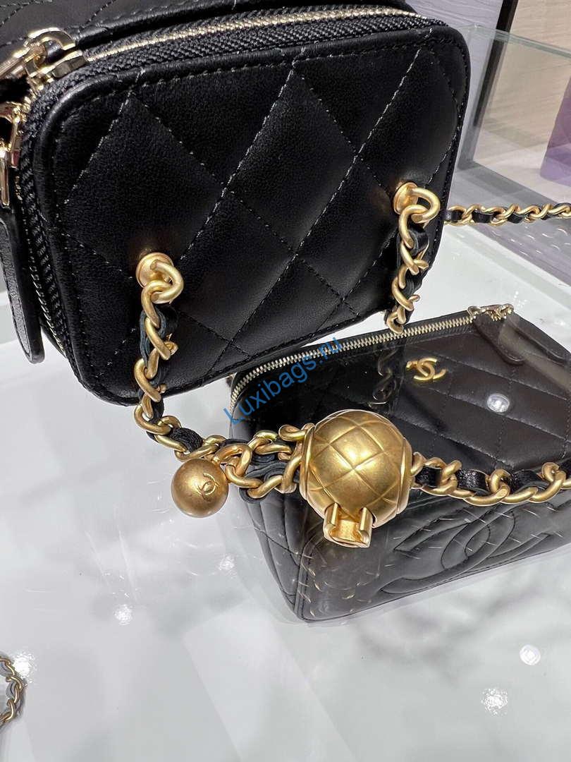 Chanel AP1447 small Vanity with chain lambskin gold Adjustable small gold balls Black | chanel ap1447 small vanity with chain lambskin gold adjustable small gold balls black 06