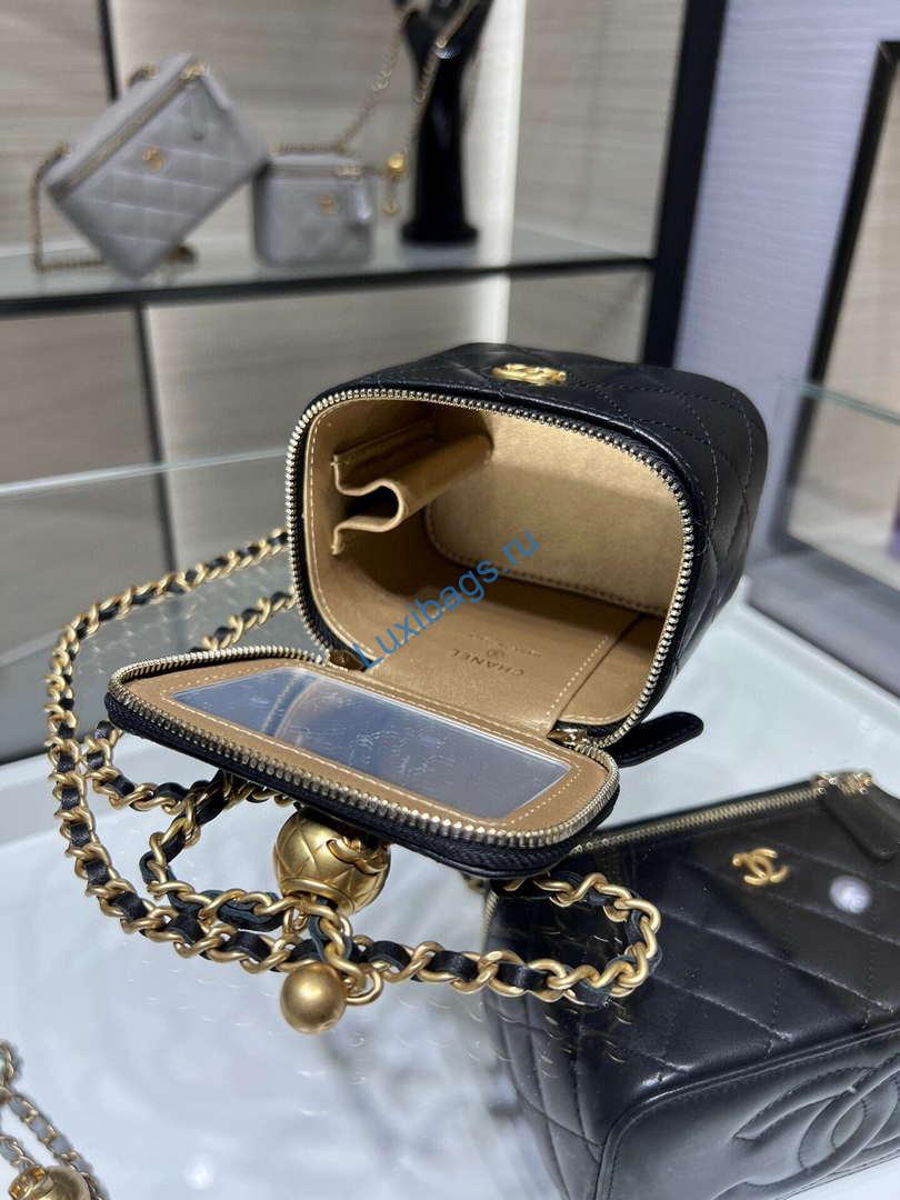 Chanel AP1447 small Vanity with chain lambskin gold Adjustable small gold balls Black | chanel ap1447 small vanity with chain lambskin gold adjustable small gold balls black 07