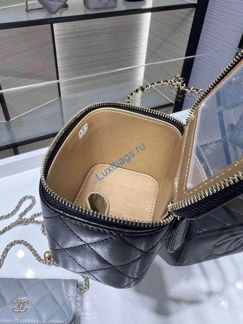 Chanel AP1447 small Vanity with chain lambskin gold Adjustable small gold balls Black | chanel ap1447 small vanity with chain lambskin gold adjustable small gold balls black 09