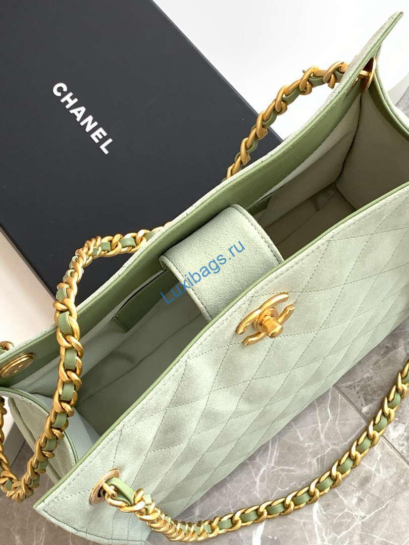 Chanel AS5303 Hobo Suede & Gold-Tone Metal Light Green | chanel as5303 hobo suede gold tone metal light green 07