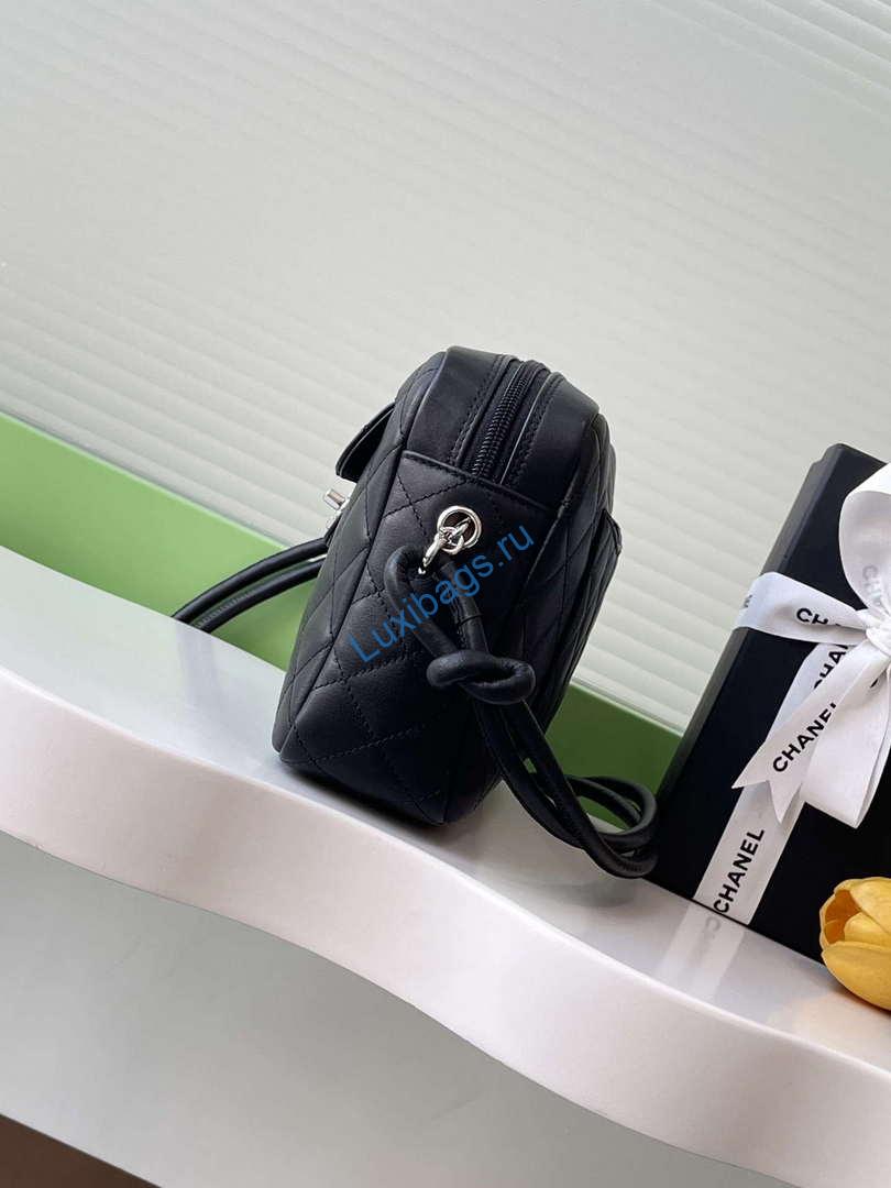 Chanel AS6326 Vintage Camera Case Bag Lambskin Black with Patent CC | chanel as6326 vintage camera case bag lambskin 29