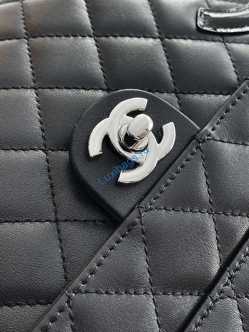 Chanel AS6326 Vintage Camera Case Bag Lambskin Black with Patent CC | chanel as6326 vintage camera case bag lambskin 32