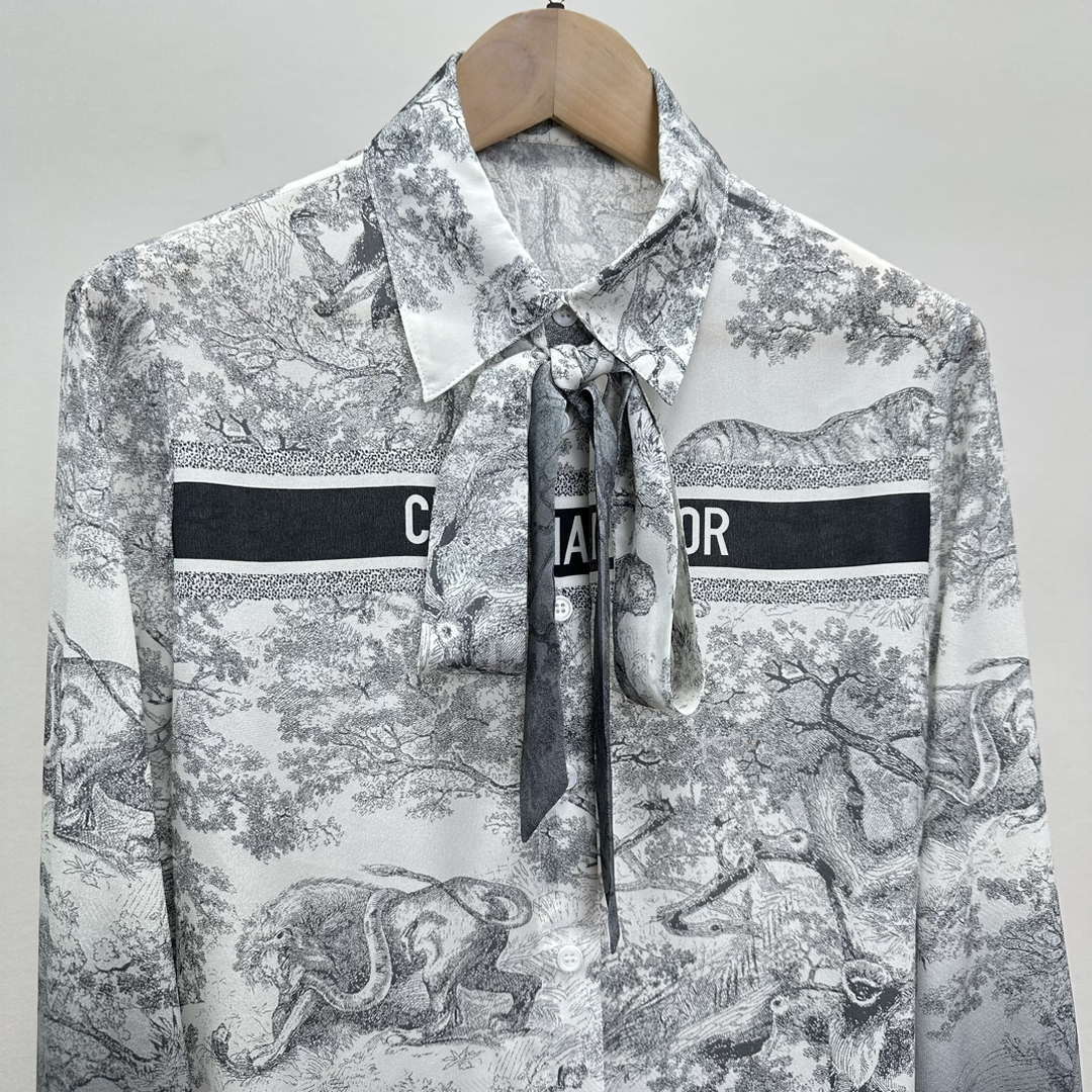 Dior Women's ink painting printed silk shirt D60990 | dior womens ink painting printed silk shirt d60990 02