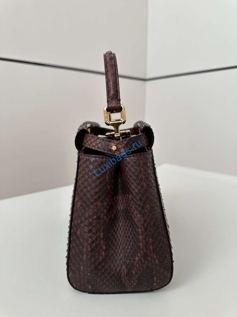 Fendi 8BN244 Peekaboo Mini Bag Dark Brown Python Leather Bag 66803 | fendi 8bn244 peekaboo mini bag dark brown python leather bag 002