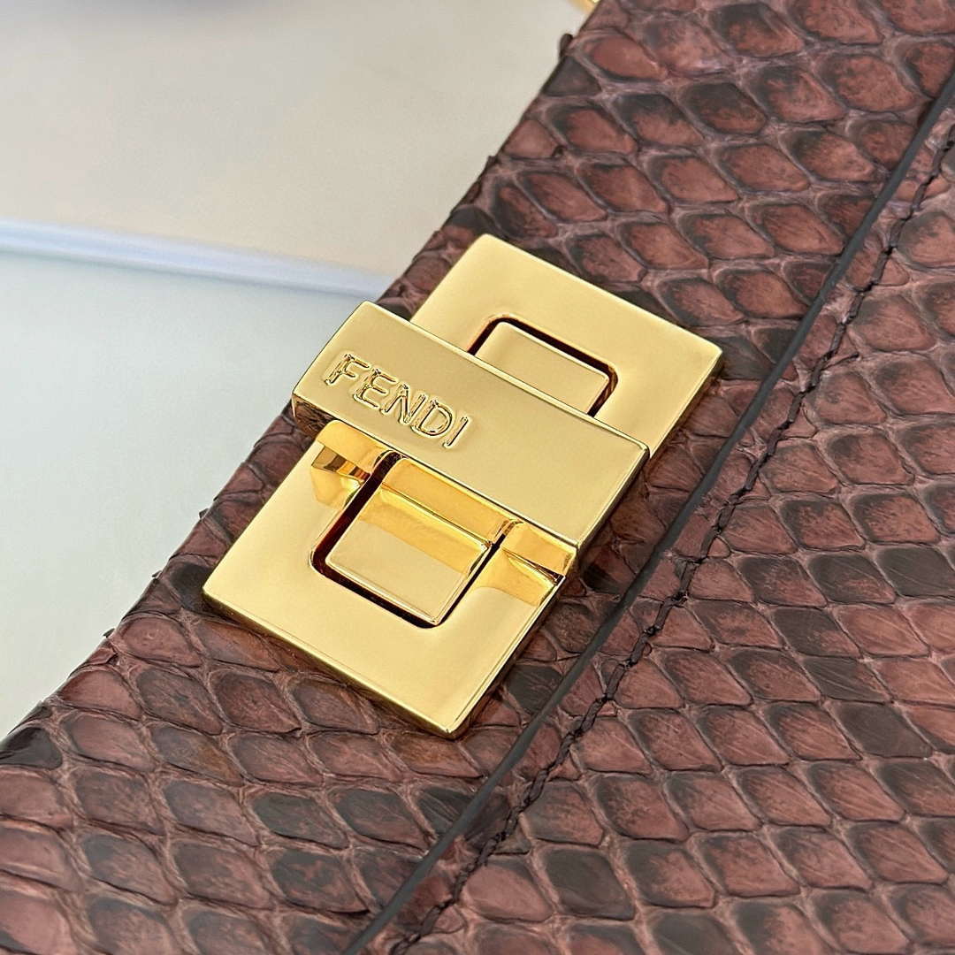 Fendi 8BN244 Peekaboo Mini Bag Dark Brown Python Leather Bag 66803 | fendi 8bn244 peekaboo mini bag dark brown python leather bag 004
