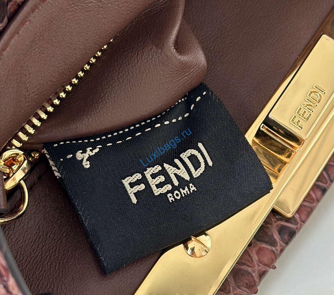 Fendi 8BN244 Peekaboo Mini Bag Dark Brown Python Leather Bag 66803 | fendi 8bn244 peekaboo mini bag dark brown python leather bag 008