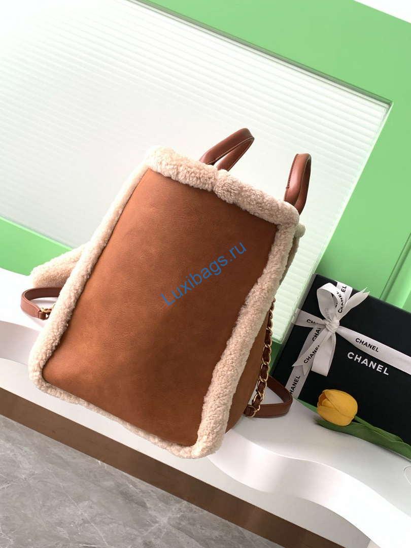 Chanel A66941 Large TOTE Shearling Suede & Gold-Tone Metal Brown | chanel a66941 large tote shearling suede gold tone metal brown 02