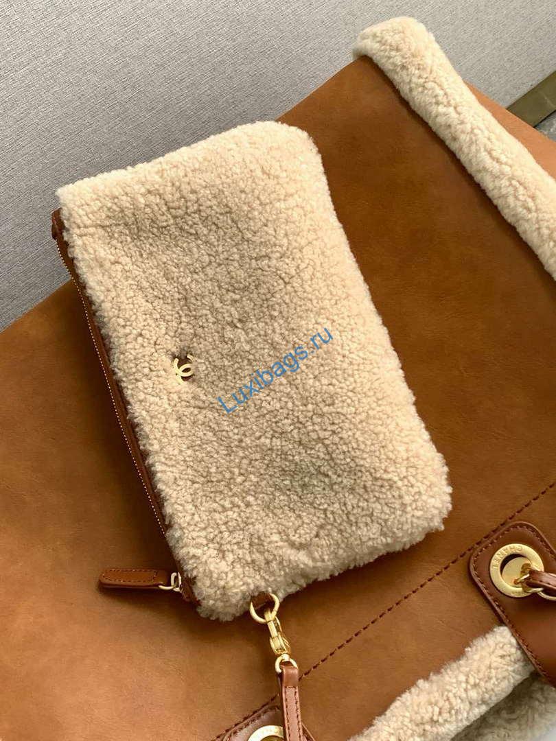 Chanel A66941 Large TOTE Shearling Suede & Gold-Tone Metal Brown | chanel a66941 large tote shearling suede gold tone metal brown 06