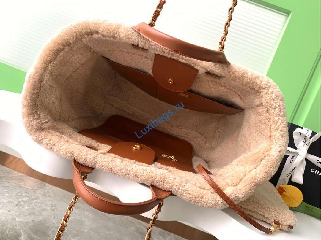 Chanel A66941 Large TOTE Shearling Suede & Gold-Tone Metal Brown | chanel a66941 large tote shearling suede gold tone metal brown 08