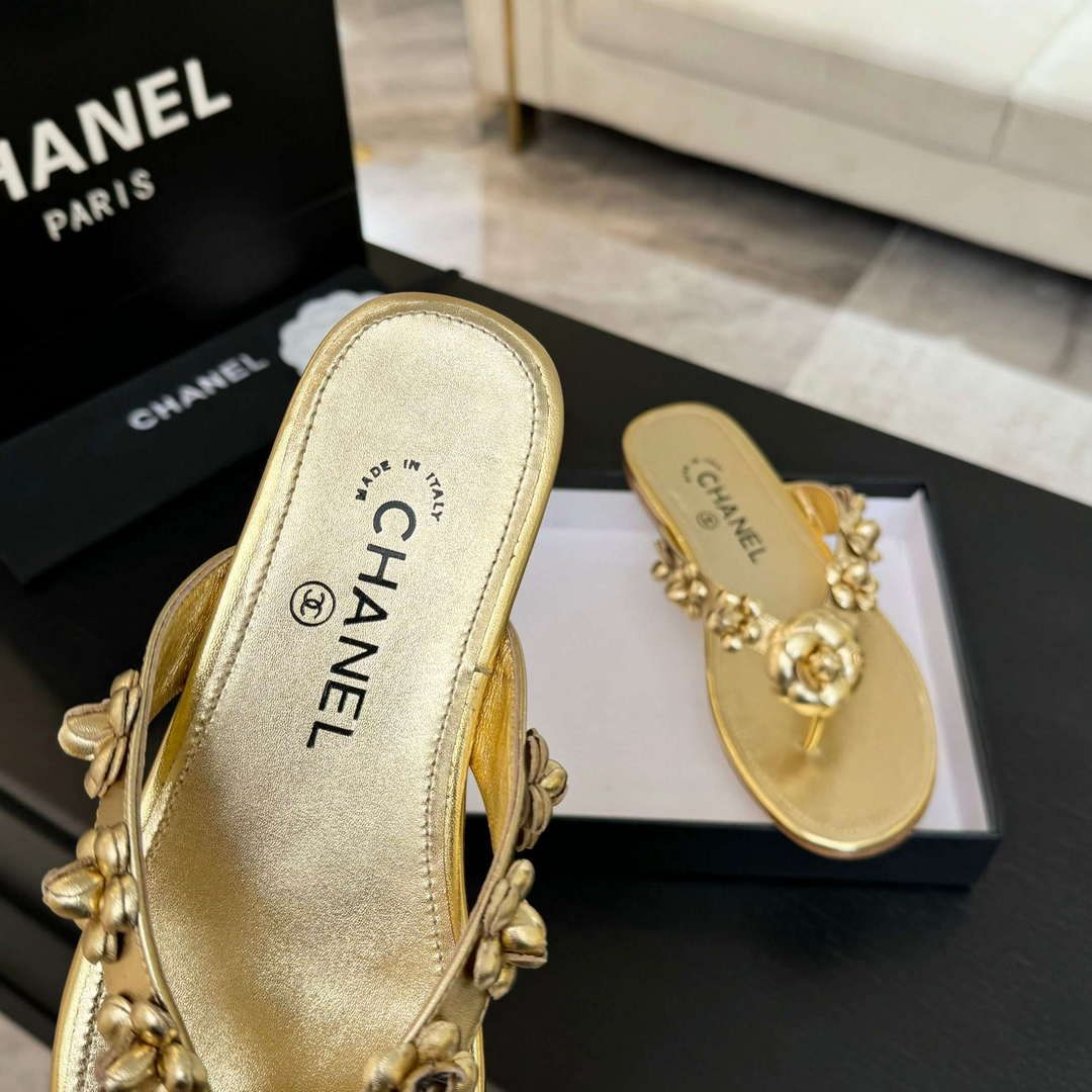 Chanel Women's Camellia Flip Flop Sandals Lambskin C92584 | chanel womens camellia flip flop sandals lambskin c92584 5