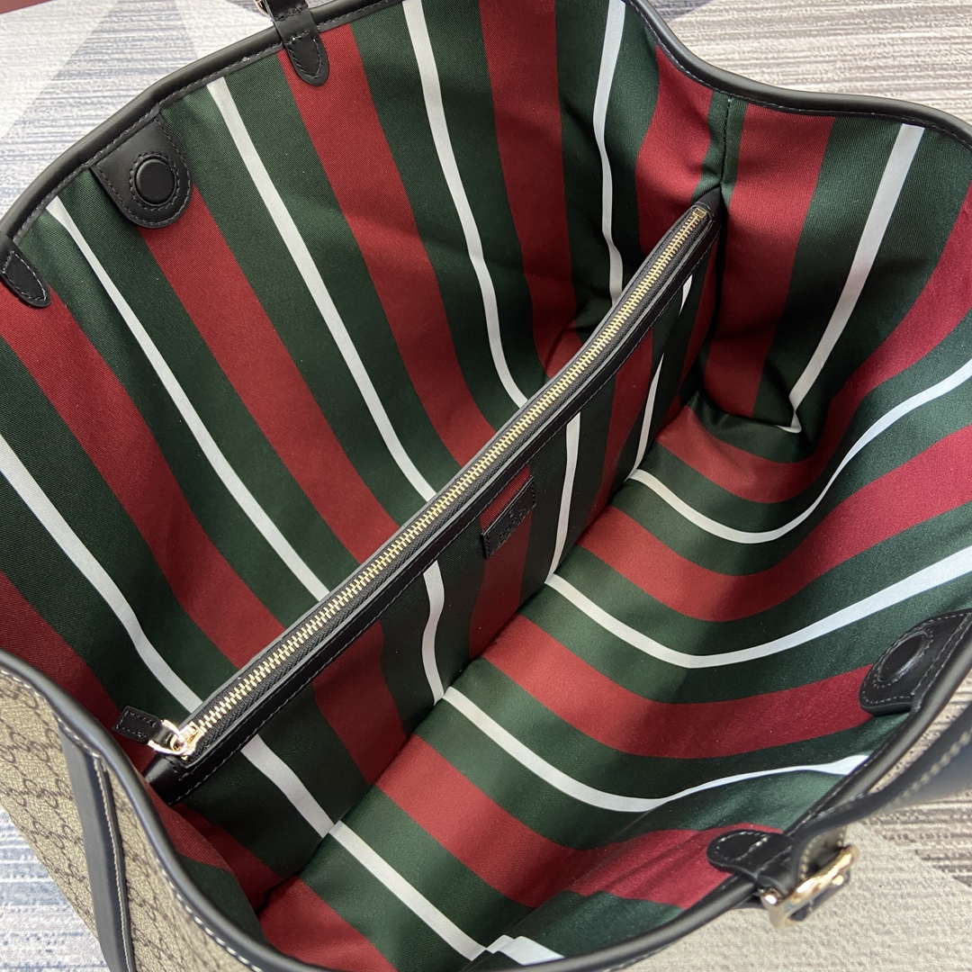 Gucci 815212 GG Emblem Large tote bag Beige and Black | gucci 815212 gg emblem large tote bag beige and black 08