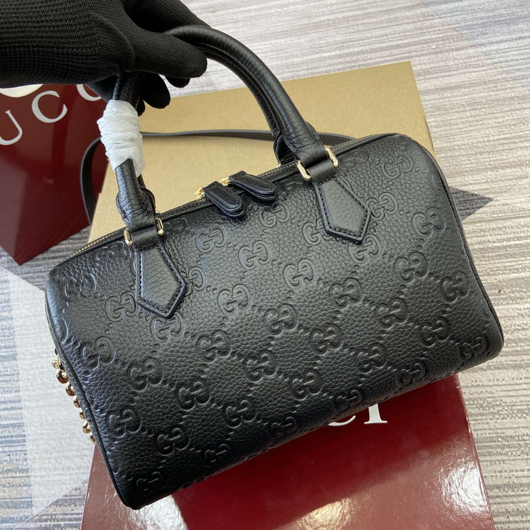 Gucci 815255 GG Emblem Small top handle bag Black | gucci 815255 gg emblem small top handle bag black 04
