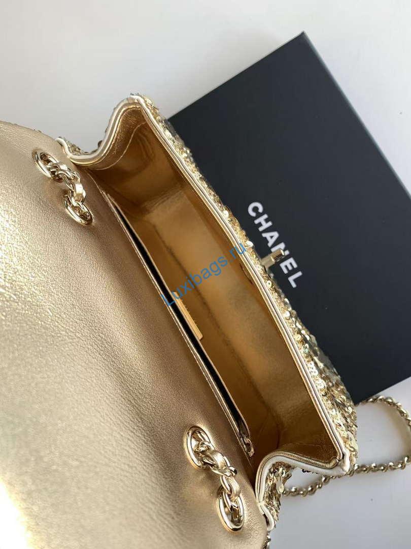Chanel A09888 25C Evening Gold sequin mini AS4561 limited edition Lambskin | chanel a09888 25c evening sequin mini as4561 limited edition gold 16
