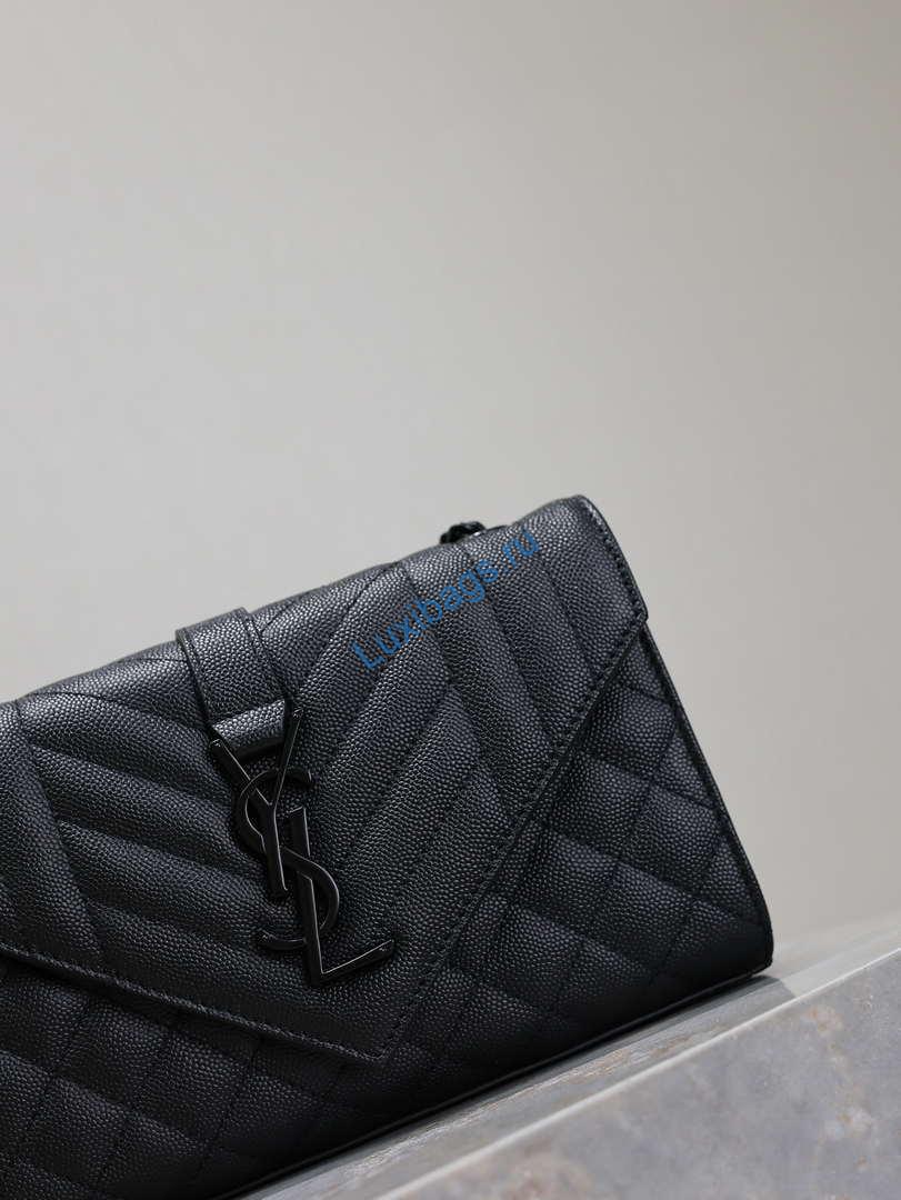 YSL 600195 Envelope Small In Quilted Grain De Poudre Embossed Leather Black with Black Hardware | ysl 600195 envelope small in quilted grain de poudre embossed leather black black hardware 04