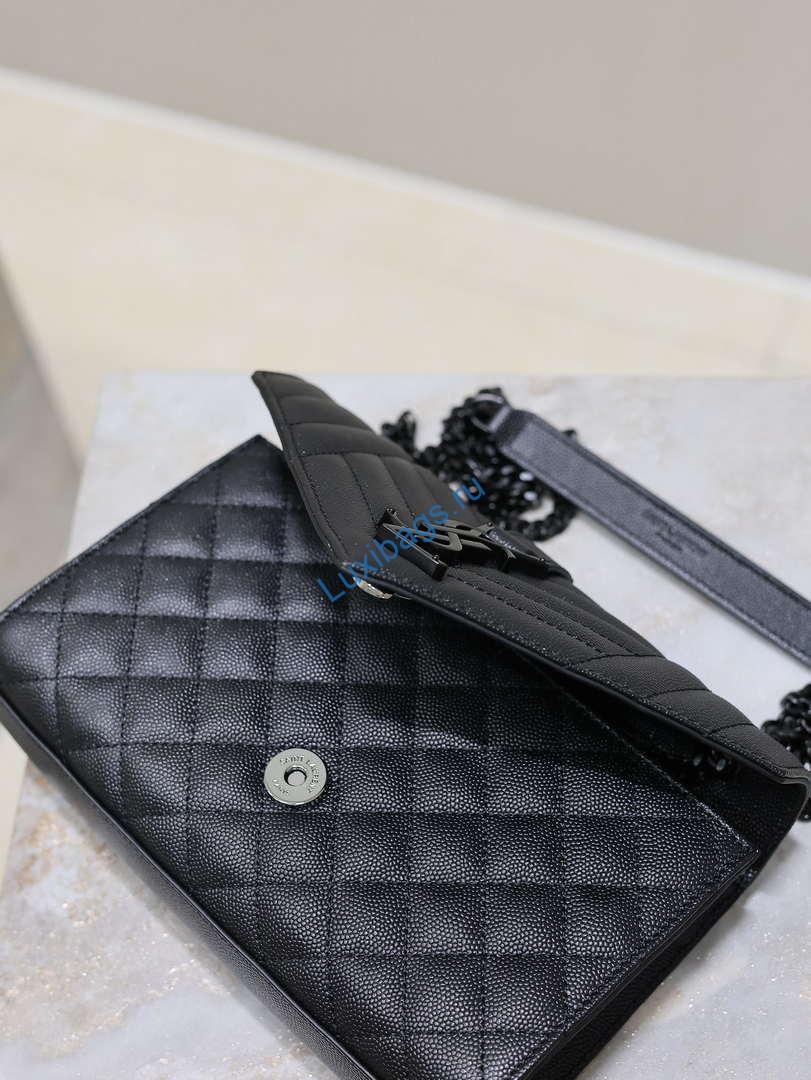 YSL 600195 Envelope Small In Quilted Grain De Poudre Embossed Leather Black with Black Hardware | ysl 600195 envelope small in quilted grain de poudre embossed leather black black hardware 08