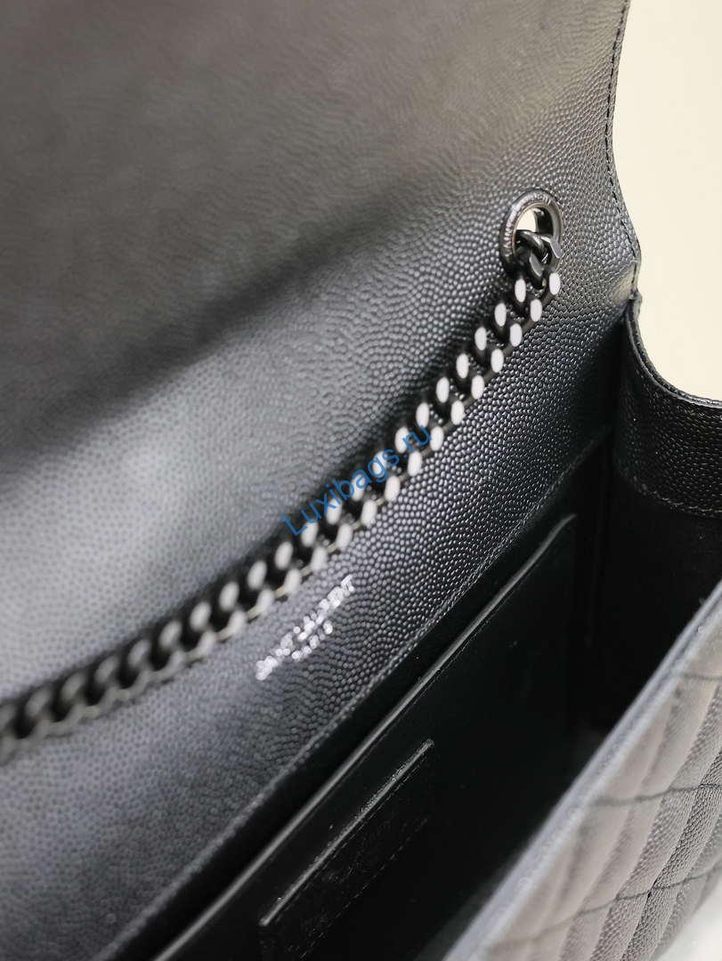 YSL 600195 Envelope Small In Quilted Grain De Poudre Embossed Leather Black with Black Hardware | ysl 600195 envelope small in quilted grain de poudre embossed leather black black hardware 09