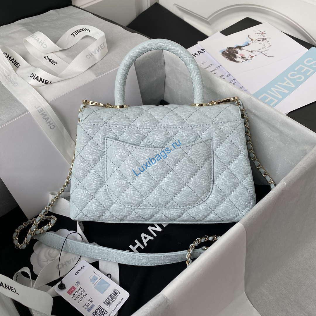Chanel A92990 Medium Flap Bag With Top Handle Calfskin Bag Light Blue | chanel a92990 medium flap bag with top handle calfskin bag light blue 02