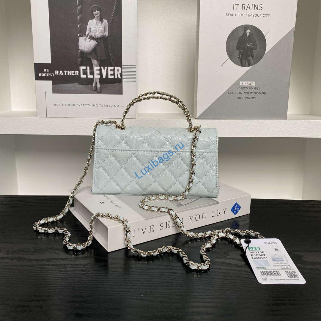 Chanel AP3238 Flap Chain Bag Light Blue Lambskin Gold With Handle Bag | chanel ap3238 flap chain bag light blue lambskin gold with handle bag 02