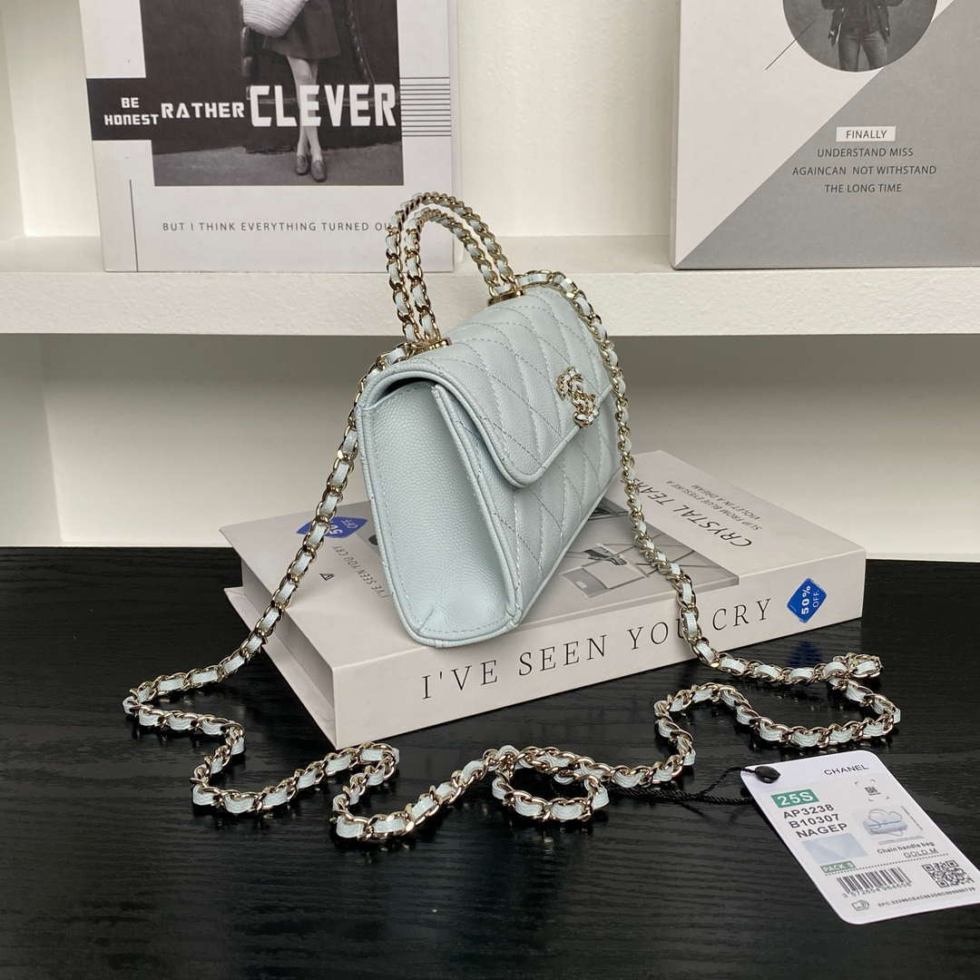 Chanel AP3238 Flap Chain Bag Light Blue Lambskin Gold With Handle Bag | chanel ap3238 flap chain bag light blue lambskin gold with handle bag 06