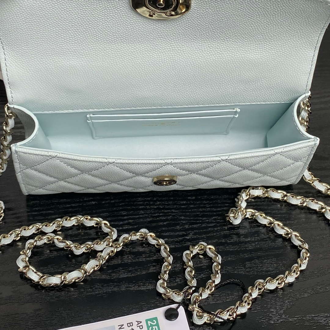 Chanel AP3238 Flap Chain Bag Light Blue Lambskin Gold With Handle Bag | chanel ap3238 flap chain bag light blue lambskin gold with handle bag 08
