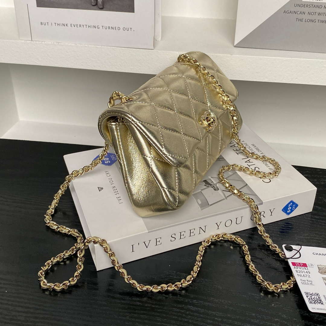 Chanel AP4592 25S Mini Flap Lambskin Gold | chanel ap4592 25s mini flap lambskin gold gold 06