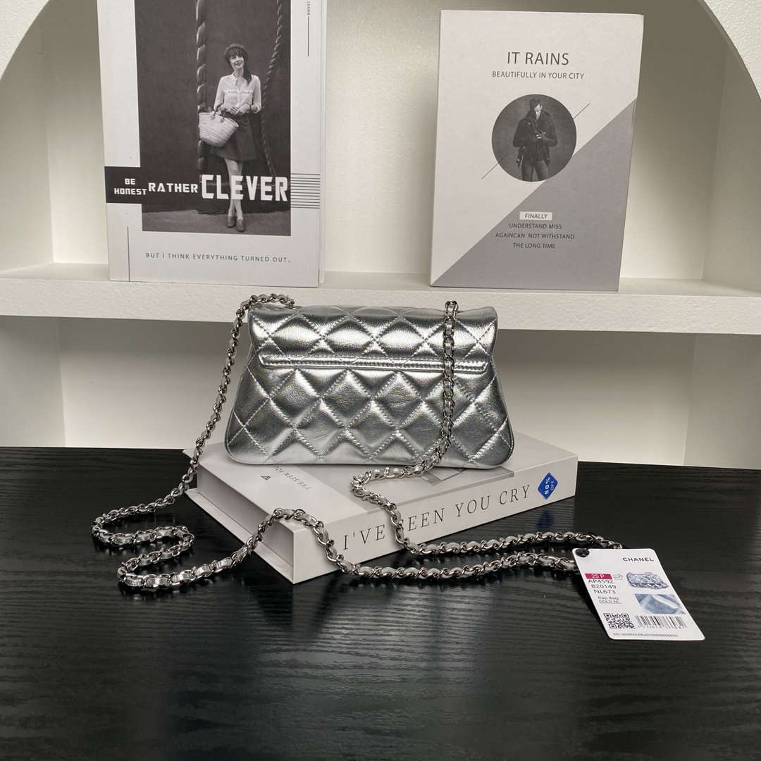 Chanel AP4592 25S Mini Flap Lambskind Silver | chanel ap4592 25s mini flap lambskin silver sliver 02